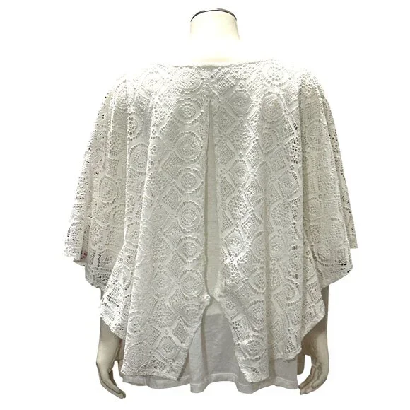 Ivy Ridge White Crochet Lace Blouse With Open Back Flutter Sleeves Boho Style LG - Picture 4 of 10